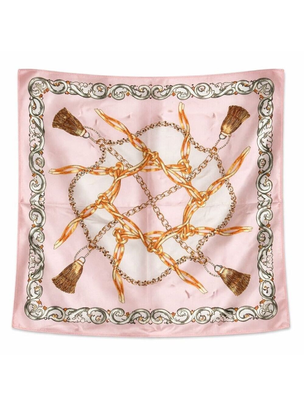 Pink Chain Print Satin Scarf 20x20 Women's Hair Tie Neck Wrist Wrap
